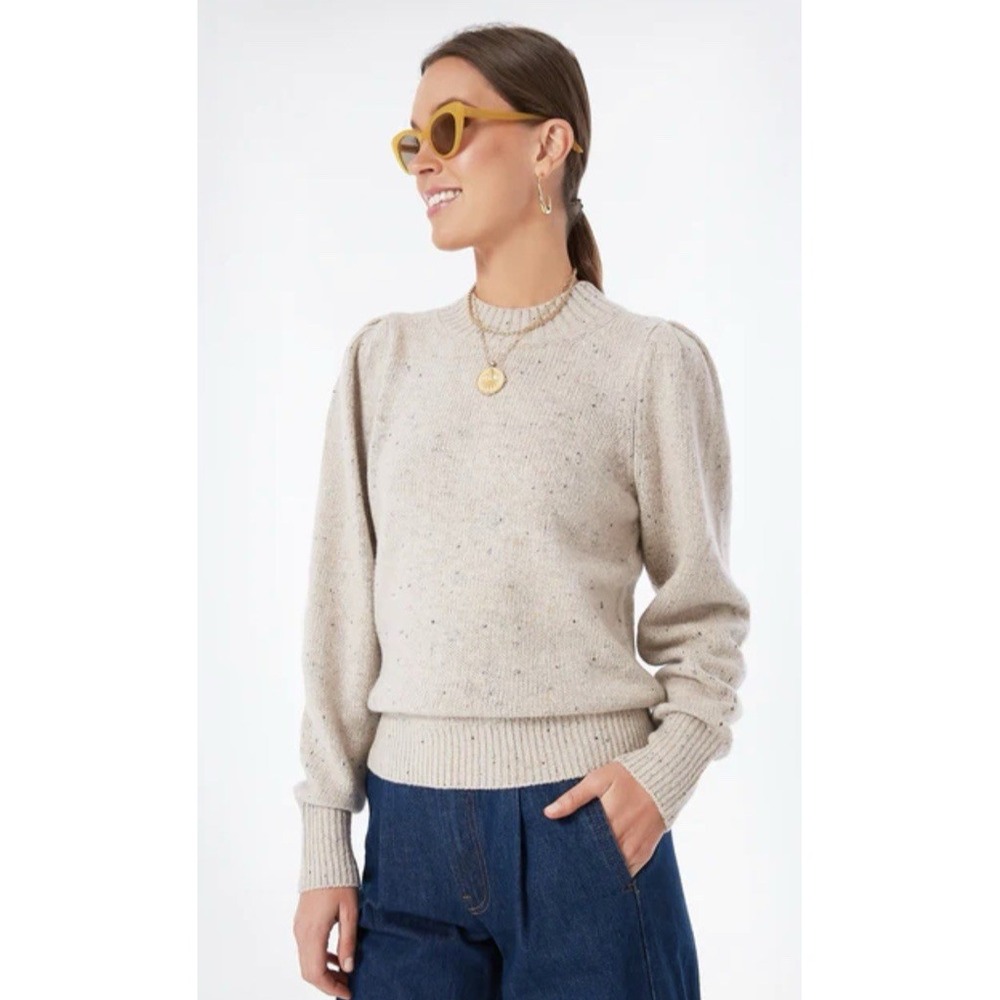 Faherty Oatcake Boone Merino‎ Wool Blend Crewneck Sweater Size Large Tan Color